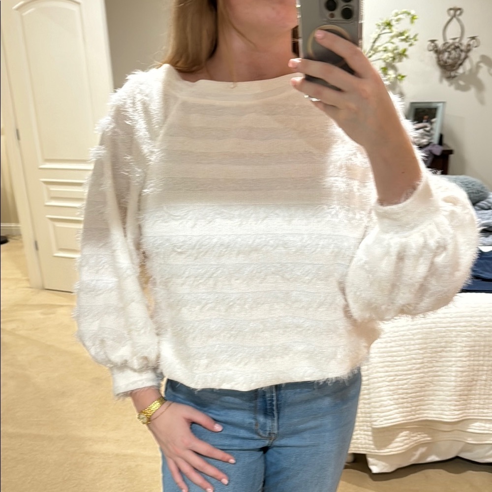 1. State Cozy White Textured Sweater